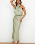 Backless Halter Neck Flowy Maxi Dress