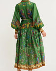 Celestial Bird Print Puff Sleeve Dress