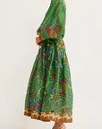 Celestial Bird Print Puff Sleeve Dress