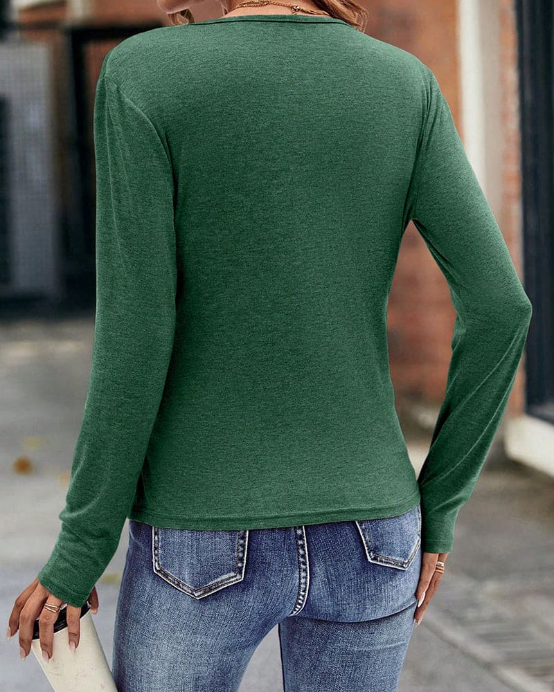 Deep V-Neck Long Sleeve T-Shirt for Women