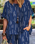 Fashion Line Print Casual Two Piece-Set