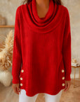 Draped Collar Button-Down Sweater