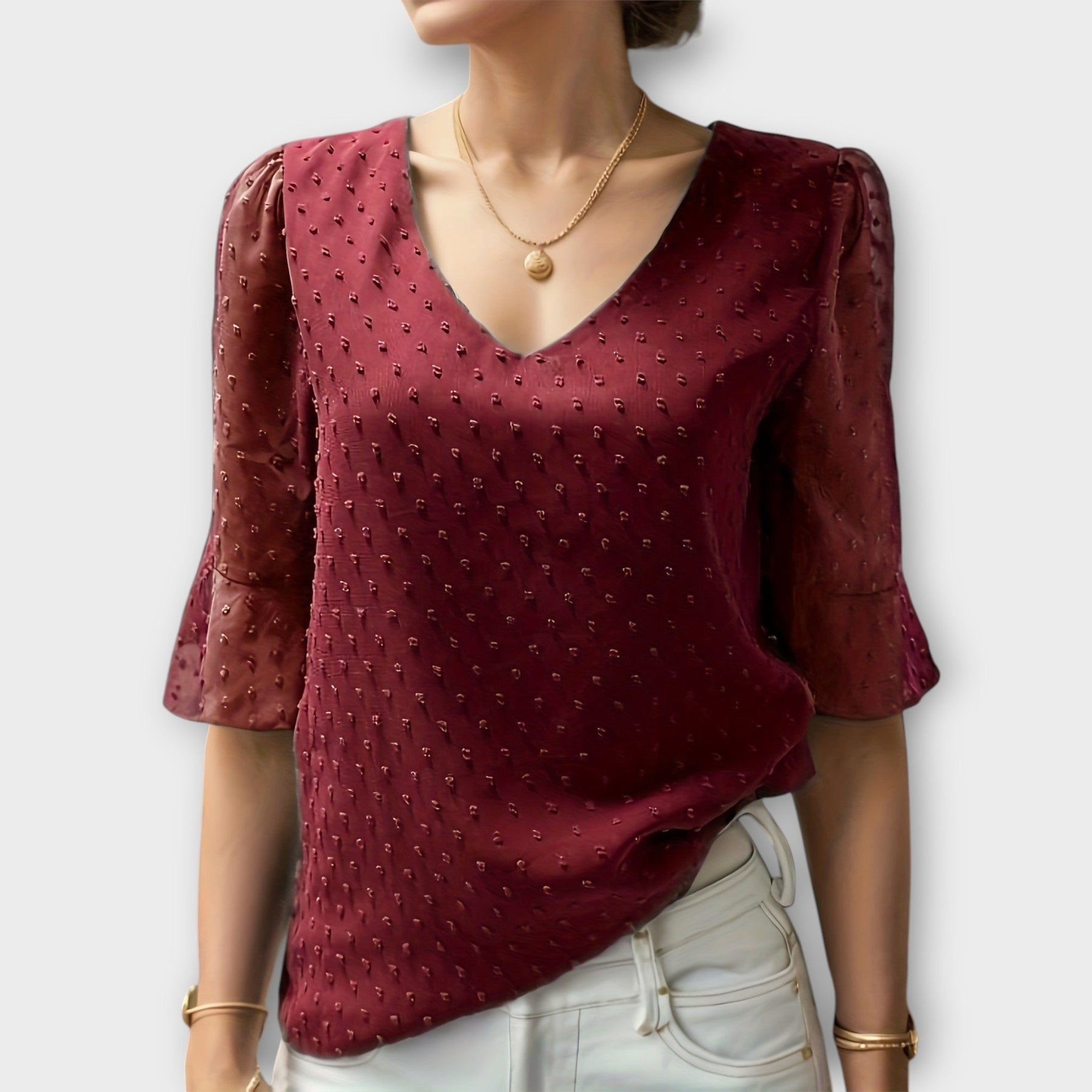 Blouse with Deep Neckline – Soft-Touch Statement Piece for Elegant Evenings or Weekend Styling