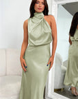 Backless Halter Neck Flowy Maxi Dress