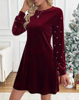 Beaded Long Sleeve Round Neck Dress