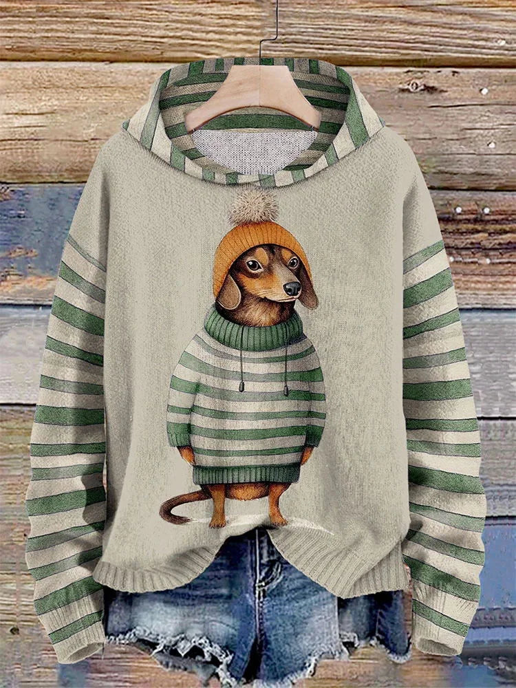 Women's Casual Dog Print Warm Hoodie