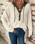 Long Sleeve Button Front Drawstring Hoodie