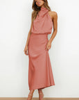 Backless Halter Neck Flowy Maxi Dress