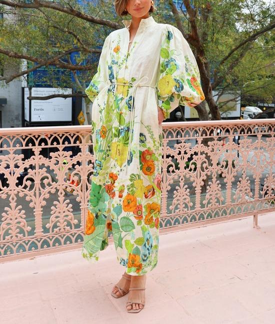 Flowing Floral Shirt Style Dress