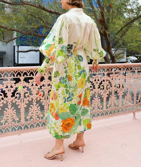 Flowing Floral Shirt Style Dress