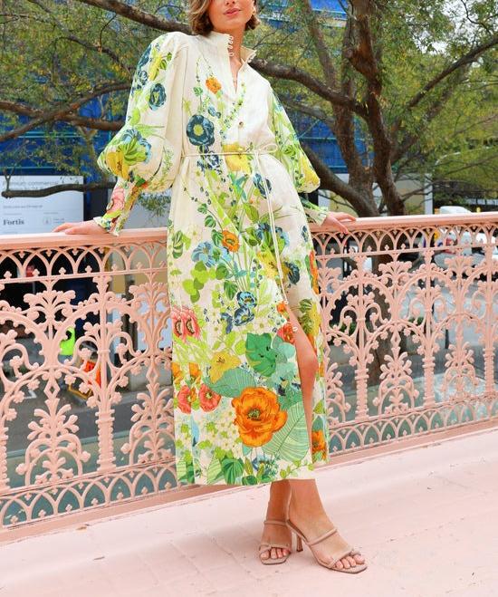 Flowing Floral Shirt Style Dress