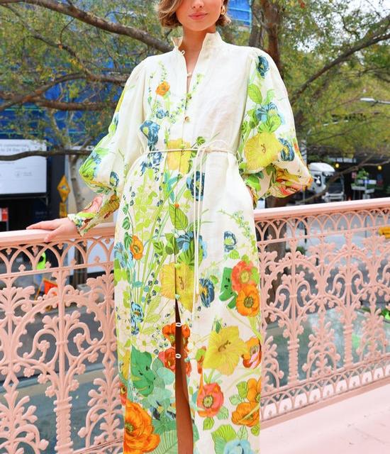 Flowing Floral Shirt Style Dress