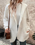 Open Front Long Sleeve Hooded Fuzzy Cardigan