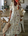 Boho Vintage V-Neck Printed Dress