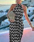 Halter Neck Beach Vacation Print Dress