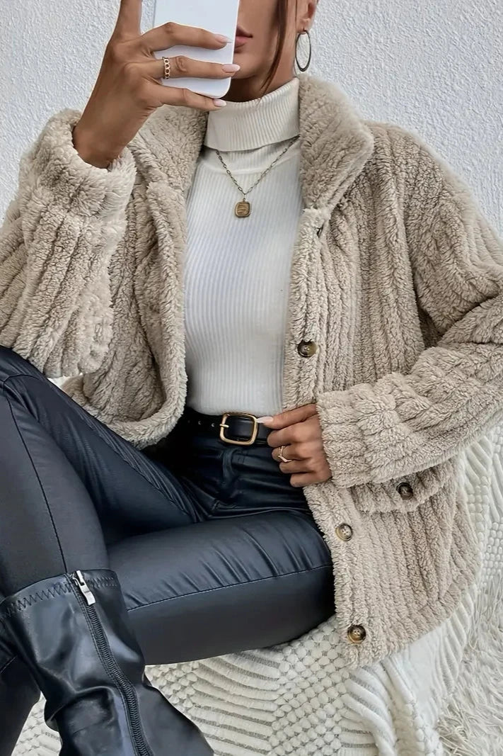 Double-Sided Velvet Button Cardigan