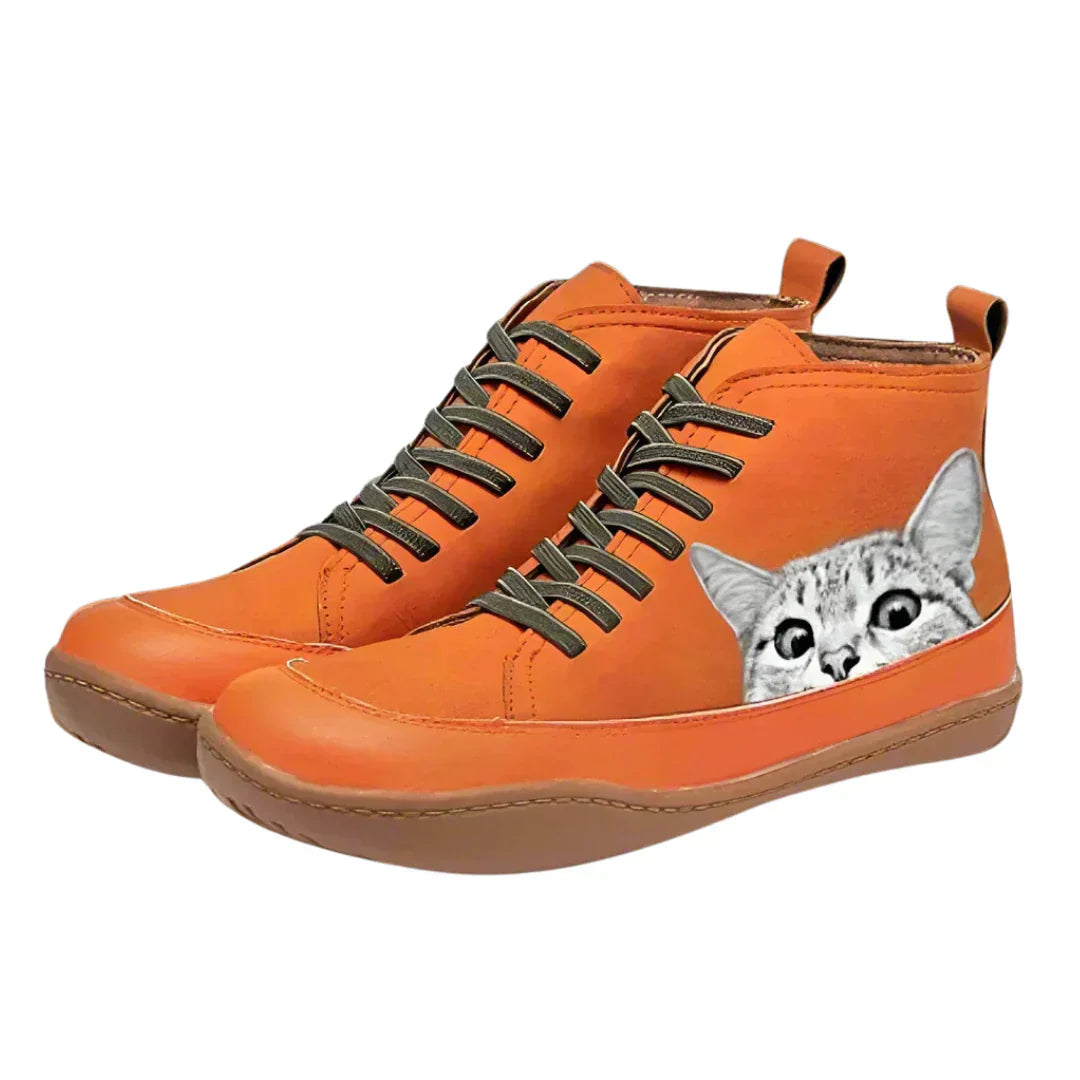 Leather Boots with Cat Design