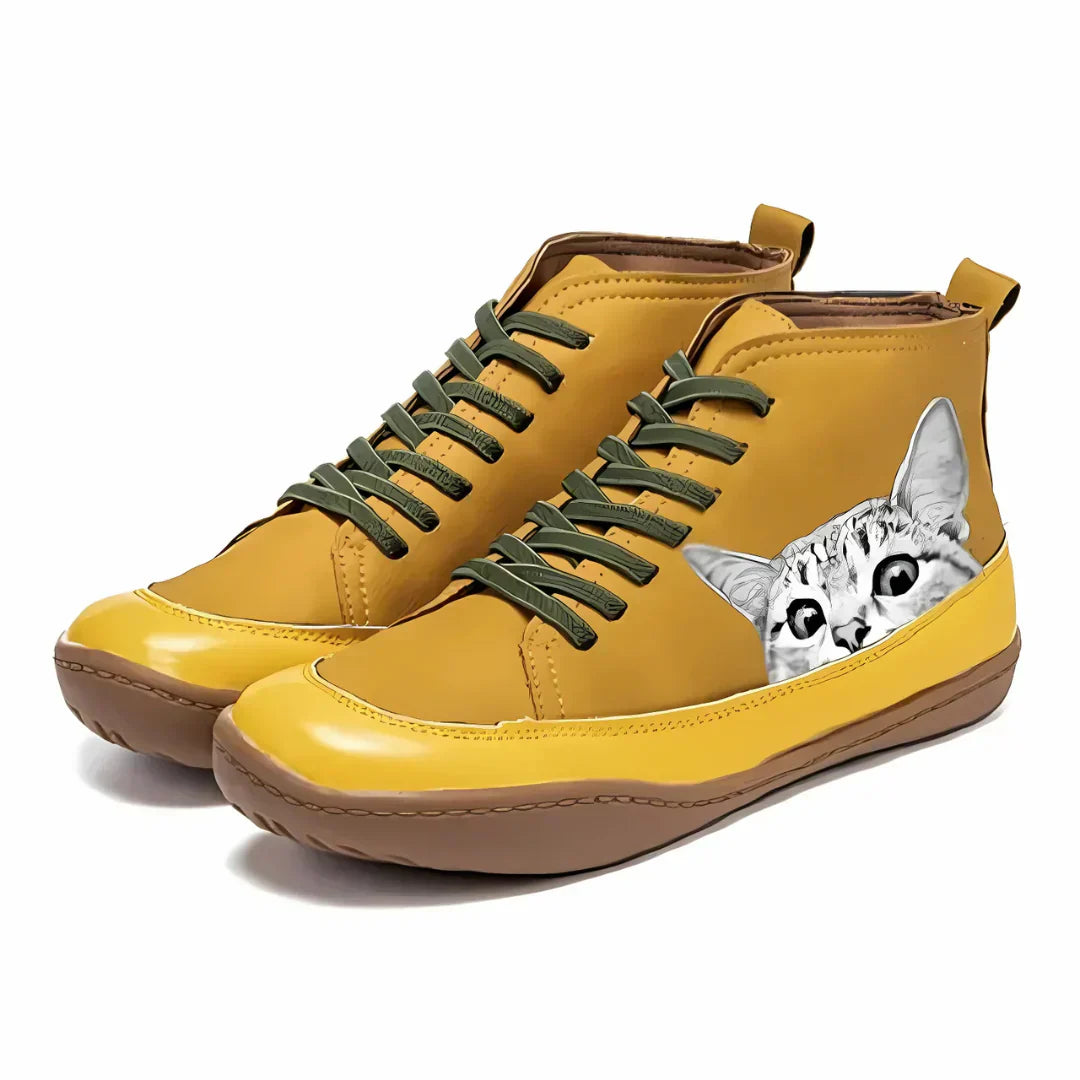 Leather Boots with Cat Design