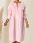 Solid Color Zipper Neck Dress