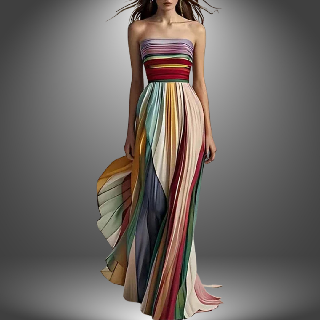 Colorful Stripes Tube Top Maxi Dress