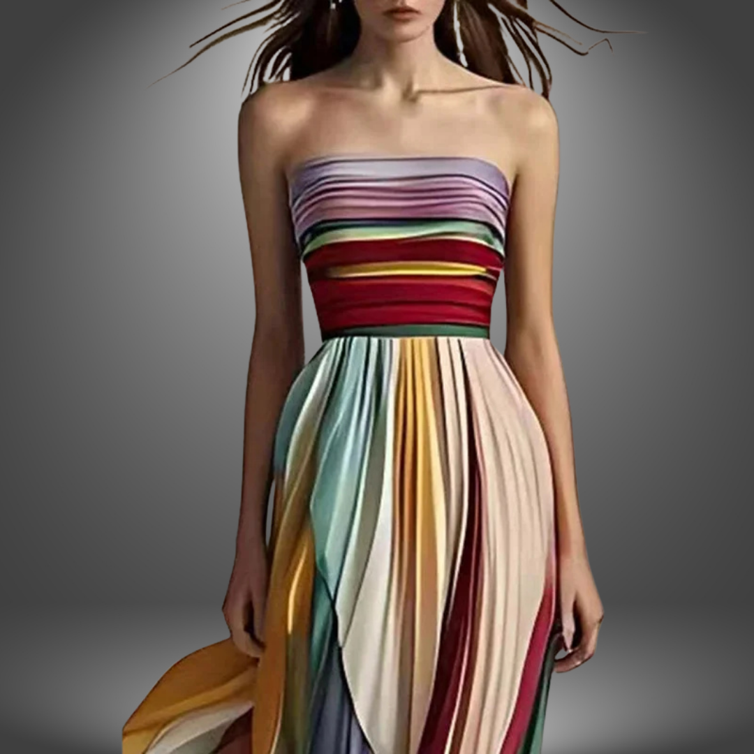 Colorful Stripes Tube Top Maxi Dress