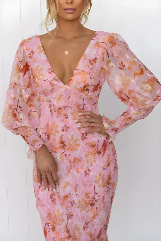Bold Floral Pattern Midi Dress