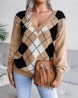 Textured V-Neck Knit Sweater