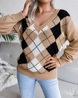 Textured V-Neck Knit Sweater