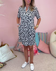 Printed pocket V-neck casual dress