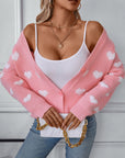 Heart V-Neck Button Up Long Sleeve Cardigan