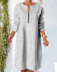 Solid Color Zipper Neck Dress
