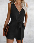 Women's Romper with V-neck and Sleeves