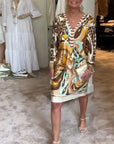 Retro print v-neck casual dress