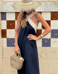 Cross Backless Contrast Color Elegant Dress