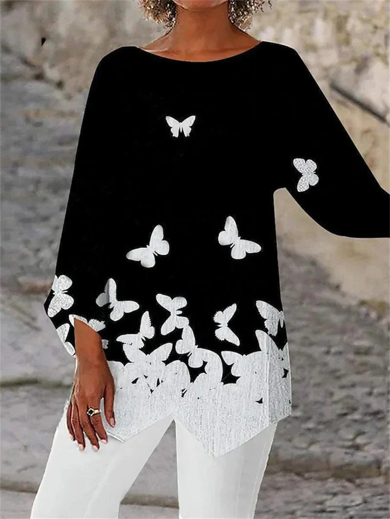 Round Neck And Long Sleeve Printed Shirt