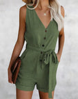 Women's Romper with V-neck and Sleeves