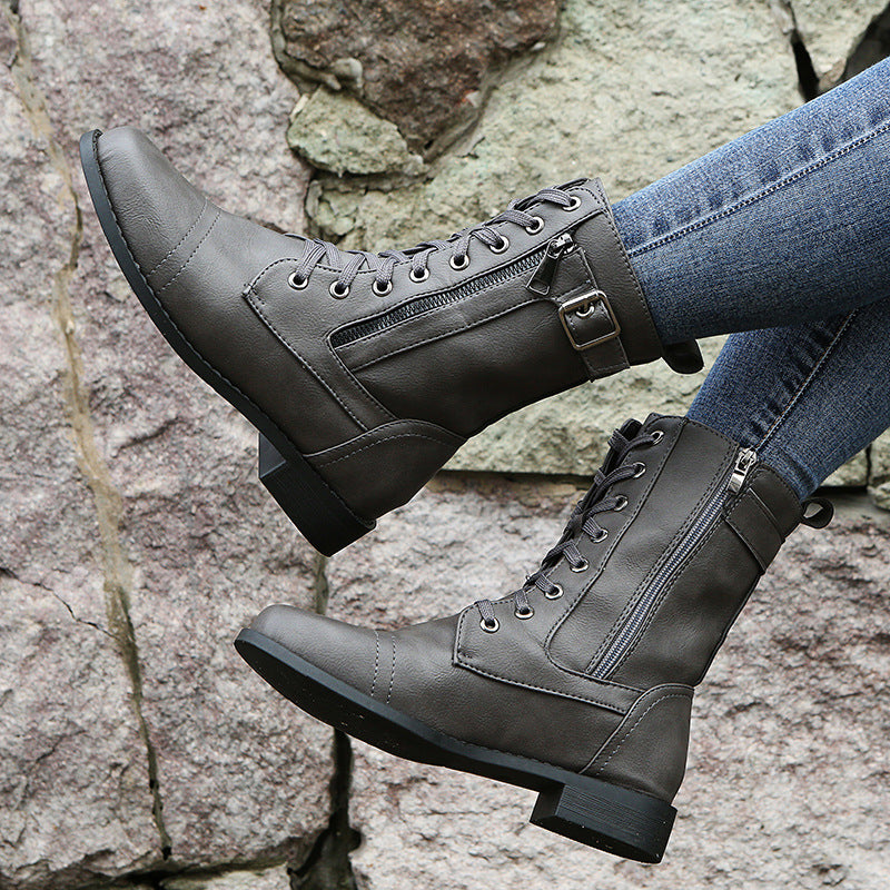 Women's Leather Orthopedic Shoes with Side Zip and Round Toe