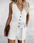 Women's Romper with V-neck and Sleeves
