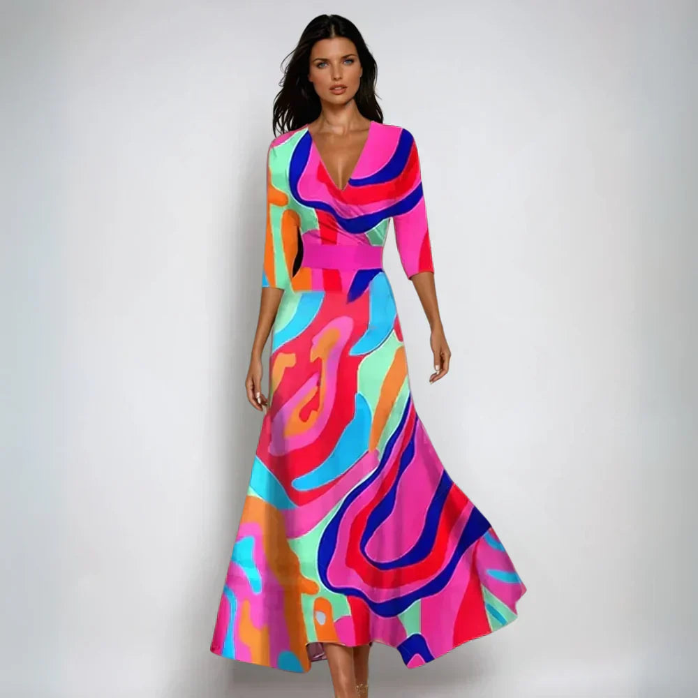 Stylish Party Dress with Bold Floral Print