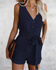 Women's Romper with V-neck and Sleeves