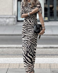 Chic O-Neck Animal Print Dress Women