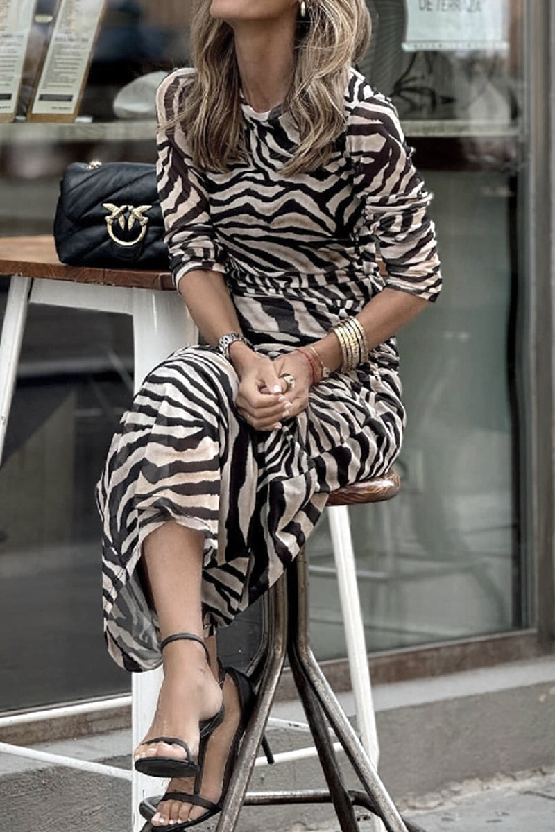 Chic O-Neck Animal Print Dress Women