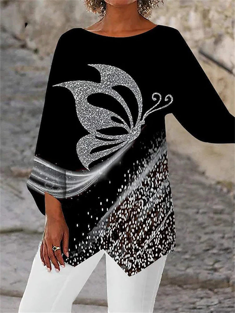 Round Neck And Long Sleeve Printed Shirt