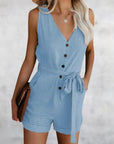 Women's Romper with V-neck and Sleeves