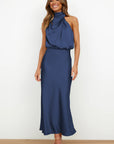 Backless Halter Neck Flowy Maxi Dress