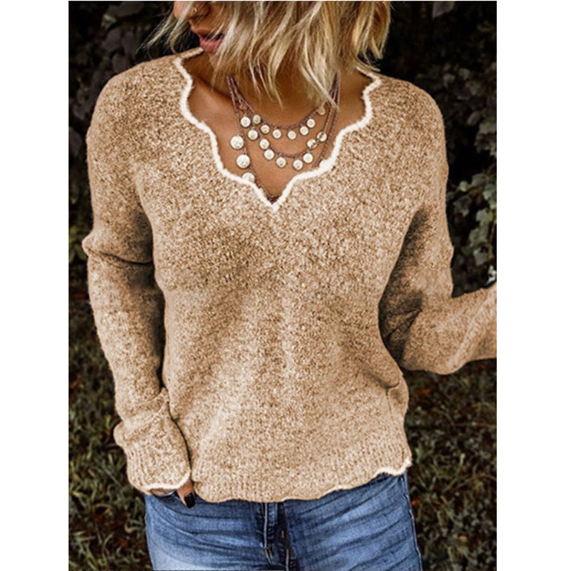 Women's Lace V-Neck Knitted Sweater