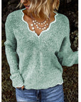 Women's Lace V-Neck Knitted Sweater