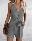 Women's Romper with V-neck and Sleeves