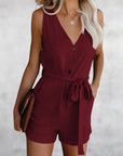 Women's Romper with V-neck and Sleeves
