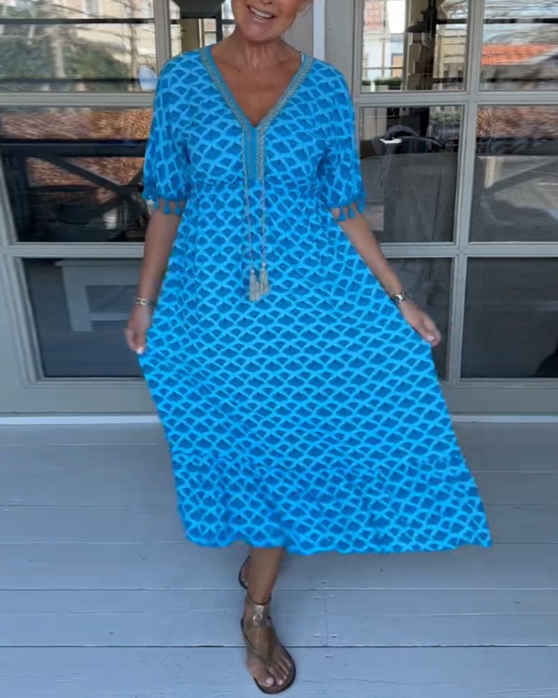 V-Neck Casual Dress With Print